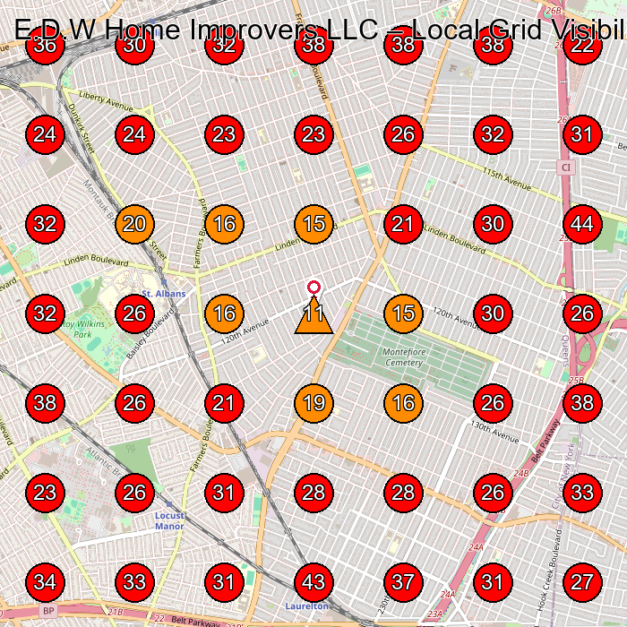 E.D.W Home Improvers LLC GeoGrid visibility map for Home Builder in Queens